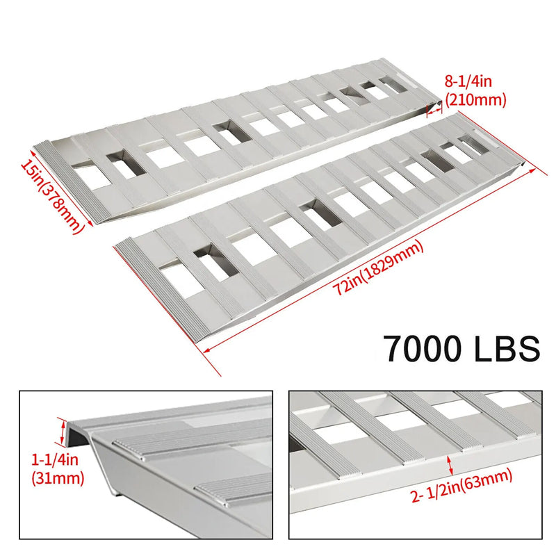 72" X 15" 7000 Lbs Aluminum Hook Ramp Car Truck Trailer Auto Hauler Tractor Pair