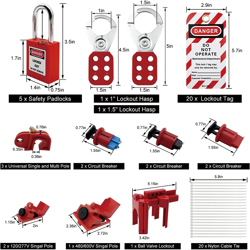 Lockout Tagout Kit, Lockout Tag, Clamp-On Circuit Breaker Lockout, Group Lockout Hasps for Kit Station