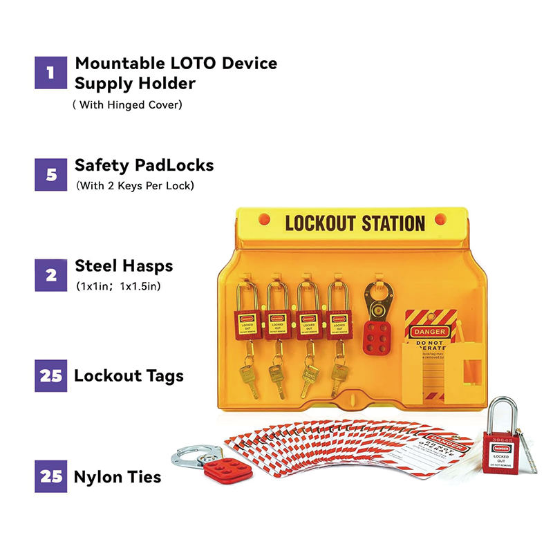 Lockout Tagout Kits, 5 Safety Padlocks,2 Hasps,25 Lockout Tags,25 Nylon Ties,Loto Station for 4 Safety Padlocks for Industrial, Electric Power, Machinery