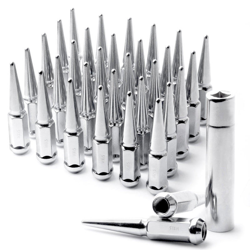 M14x1.5 Spike Lug Nuts 20 Pcs 24 Pcs 32 Pcs Chrome Spiked Lug Nuts 4.4" Tall Closed End Acorn Wheel Lug Nut w/ 1 Socket Key
