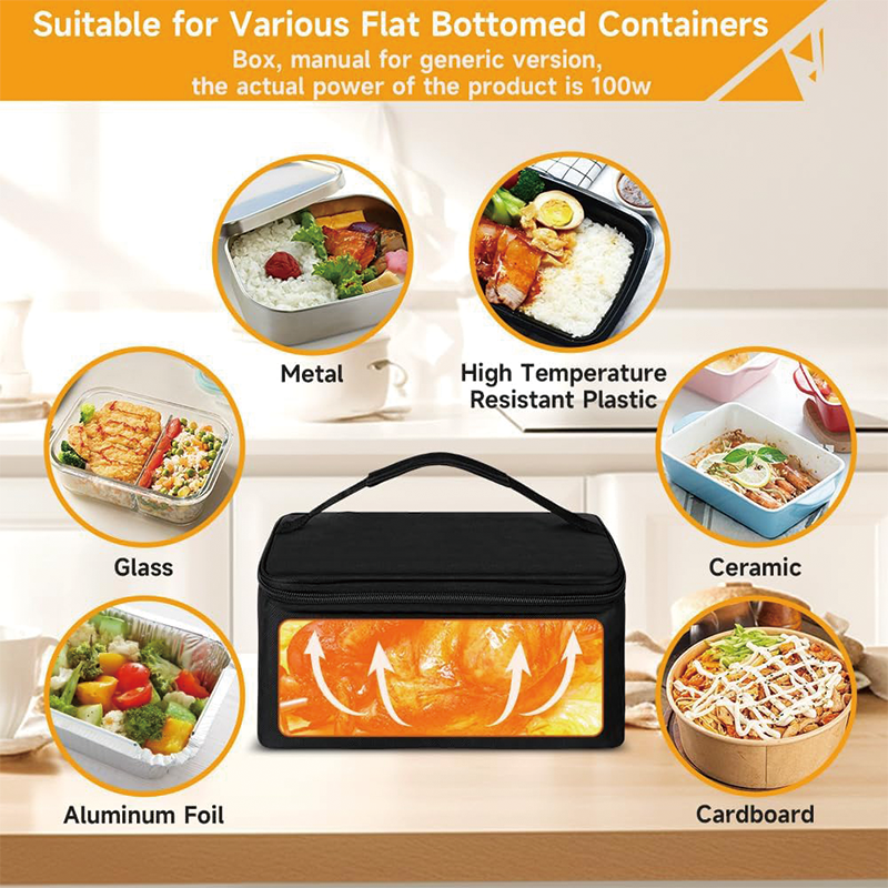 100W Protable Food Warmer, 12V/24V/110V Electric Lunch Box, Personal Microwave for Heating and Cooking Meals on Office/workplace