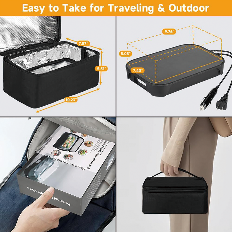 100W Protable Food Warmer, 12V/24V/110V Electric Lunch Box, Personal Microwave for Heating and Cooking Meals on Office/workplace