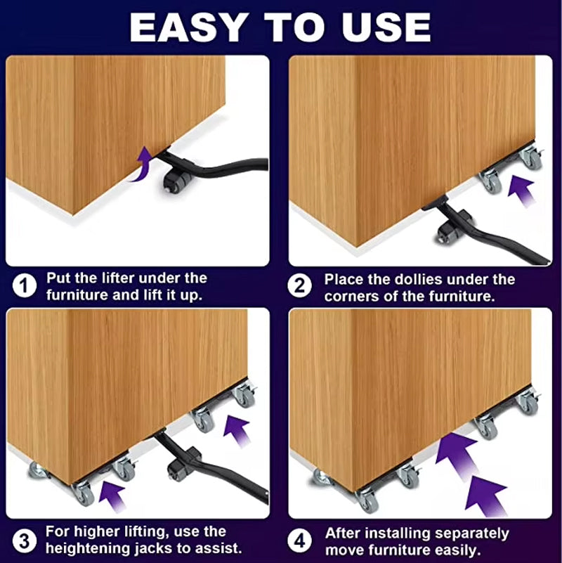 Furniture Dolly 5 Wheels Heavy Duty Large Size Carbon Steel Panel Air Fridge Movers Lifter With Rotatable Rubber Wheels