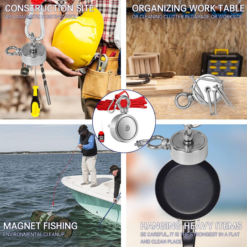 Magnet Fishing Kit Fishing Magnets Double Sided 450lbs Pulling for Magnetic Fishing and River Lake Hunting