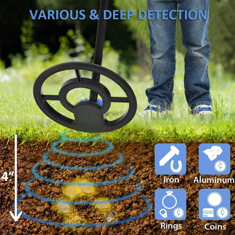 Metal Detectors Waterproof Kids Metal Detector 7.4 Inch Search Coil 24''-35'' Adjustable Stem Buzzer Vibration Sound