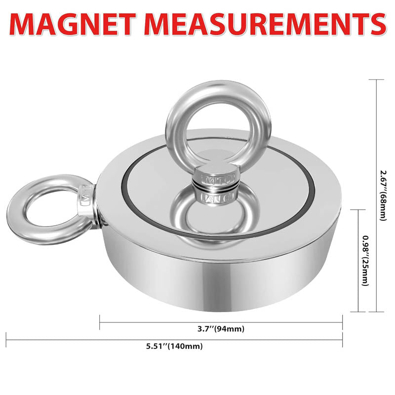 1725 lbs Magnet Fishing Kit Double Sided Magnet Fishing Kit with Rope for Retrieving Items in River, Lake, Beach, Lawn, 3.7" Diameter