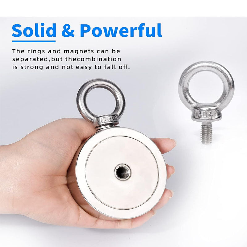 Magnet Fishing Kit Strong 1300Lbs Pulling with 65ft Rope 2.95" Rare Earth Magnets with 2 Countersunk Hole for Magnetic Fishing and River Lake Hunting
