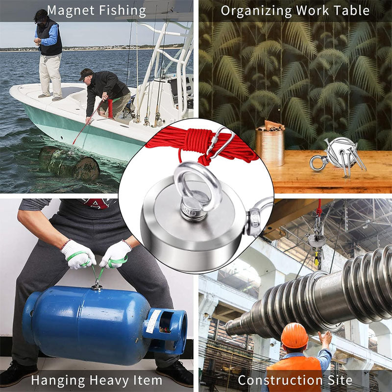 Magnet Fishing Kit Strong 1300Lbs Pulling with 65ft Rope 2.95" Rare Earth Magnets with 2 Countersunk Hole for Magnetic Fishing and River Lake Hunting