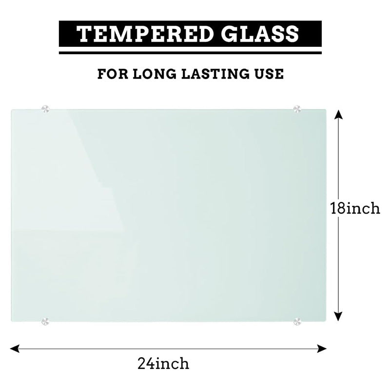 24 x 18 Inches (60 x 45 cm) Magnetic Glass Whiteboard Small Tempered Glass Dry Erase Board for Wall, Frameless Whiteboards