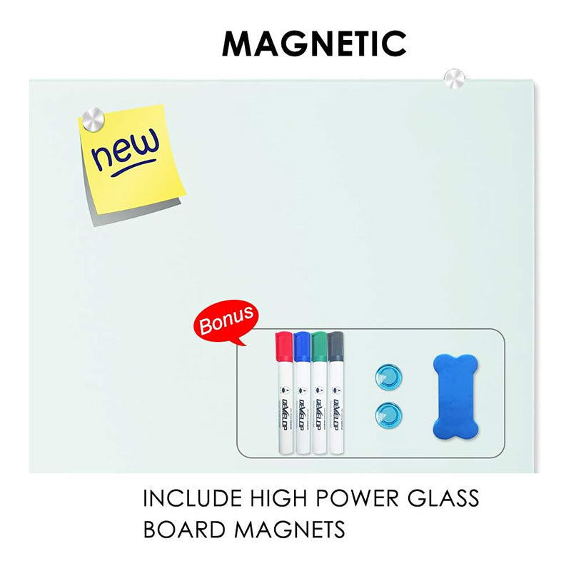 24 x 18 Inches (60 x 45 cm) Magnetic Glass Whiteboard Small Tempered Glass Dry Erase Board for Wall, Frameless Whiteboards