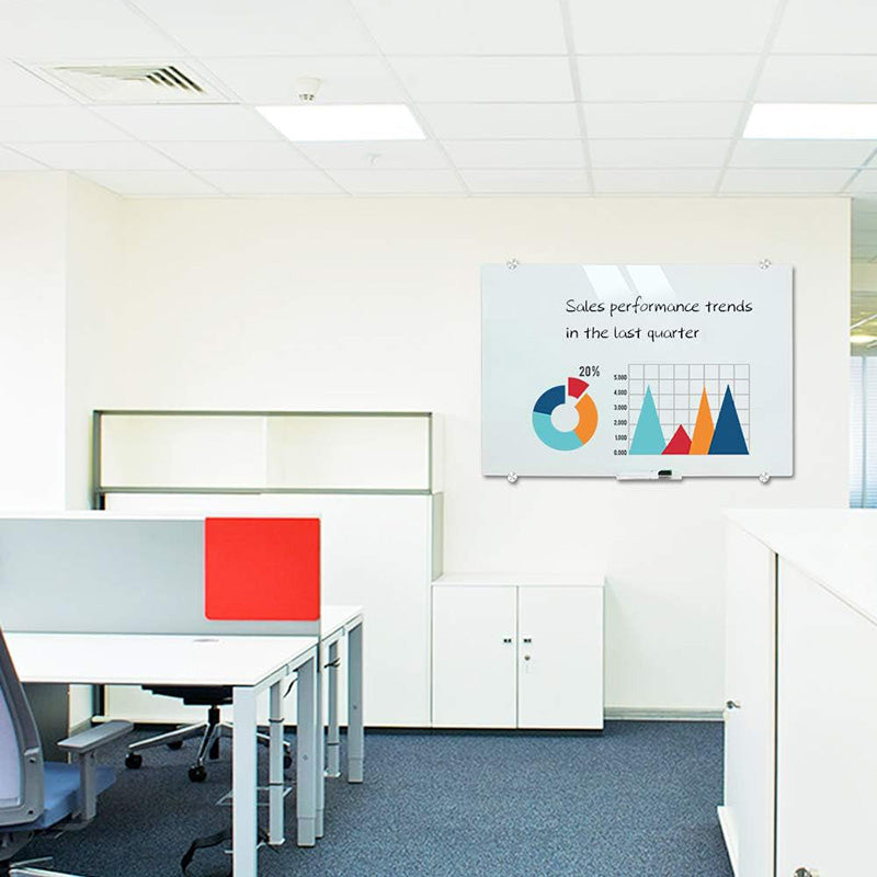 24 x 18 Inches (60 x 45 cm) Magnetic Glass Whiteboard Small Tempered Glass Dry Erase Board for Wall, Frameless Whiteboards