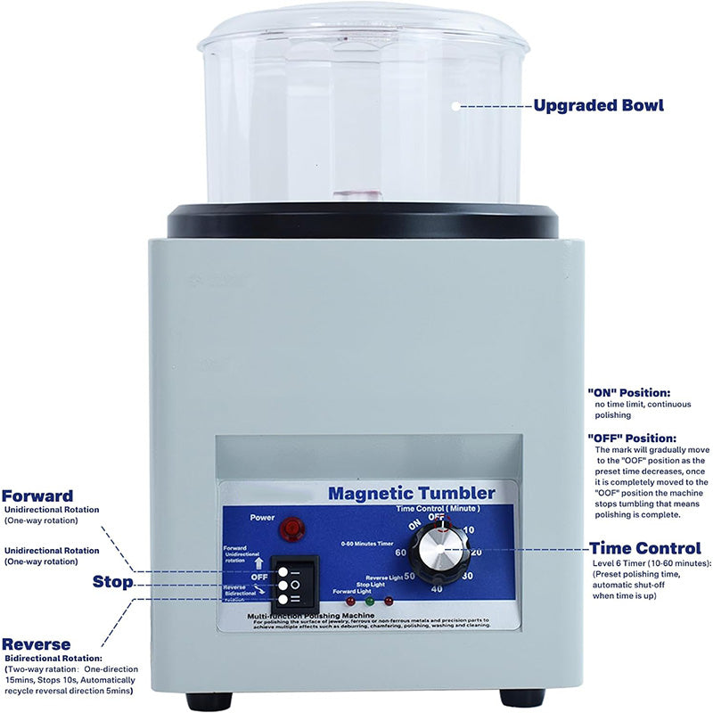 500W Magnetic Tumbler Powerful Polisher Finisher Machine for Cleaning Jewelry Metal Casting and Small Item with Intricate Details