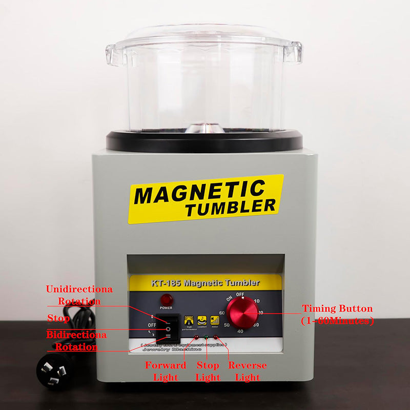 Jewelry Polisher with 7.1”(180mm ) Magnetic Tumbler Polishing Barrel & 200g Burnishing Pins for Jewelry Automatic Forward and Reverse Rotation