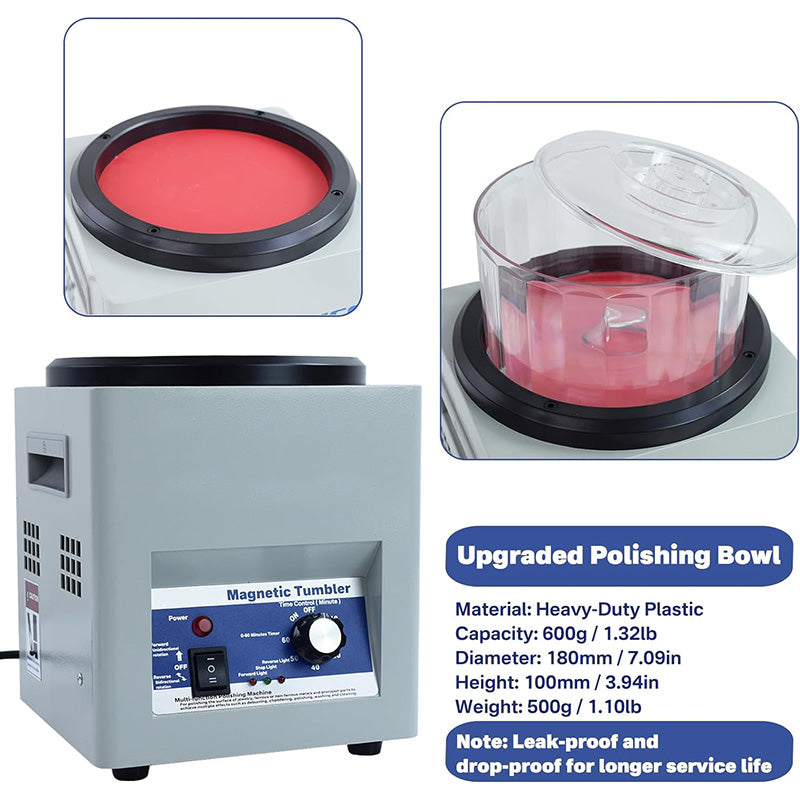 500W Magnetic Tumbler Powerful Polisher Finisher Machine for Cleaning Jewelry Metal Casting and Small Item with Intricate Details