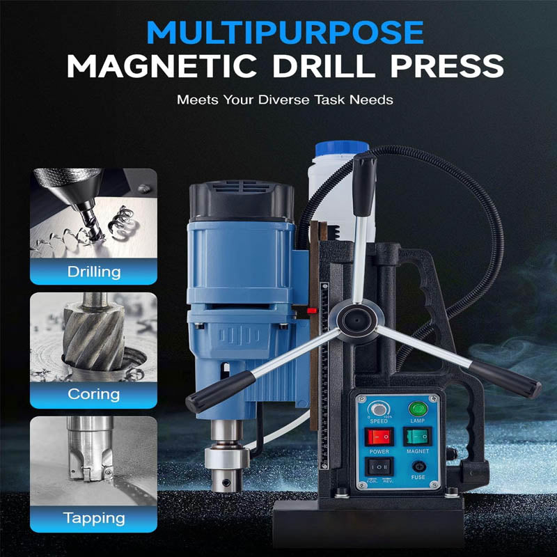Magnetic Drill 1550W Magnetic Drill Press with 6 Drill Bits with 2" Dia. 3125 lbf/13900N Mag Force 650 rpm Power Magnetic Drill