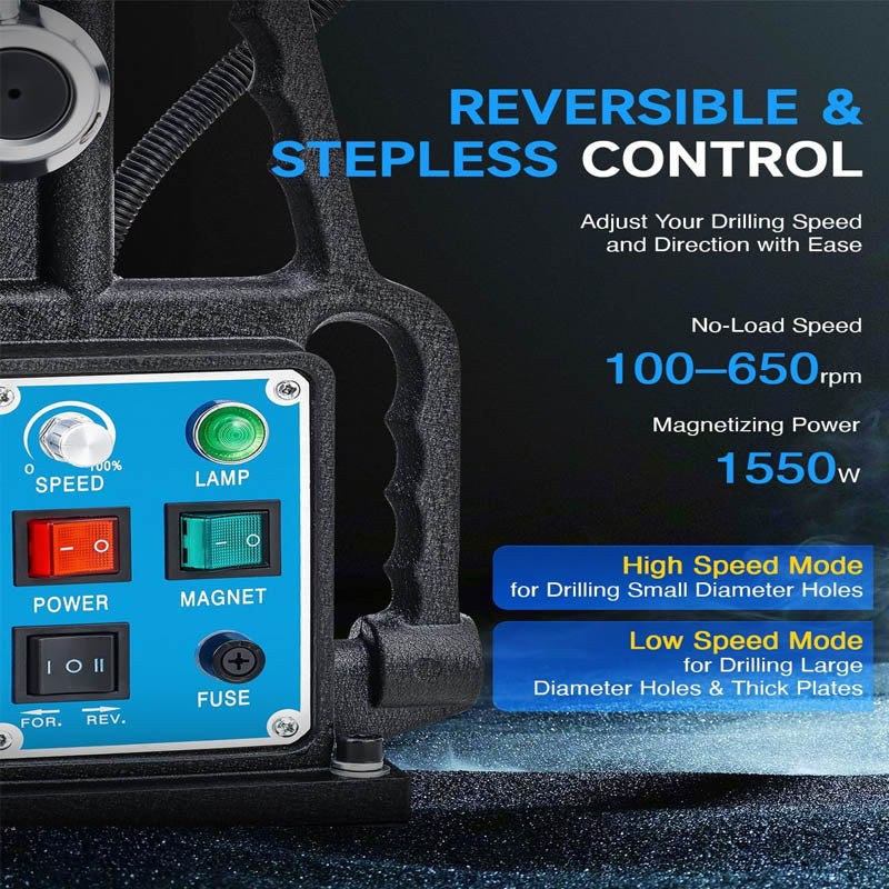 Magnetic Drill 1550W Magnetic Drill Press with 6 Drill Bits with 2" Dia. 3125 lbf/13900N Mag Force 650 rpm Power Magnetic Drill