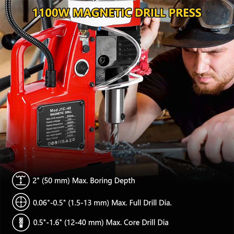 1300W 1.57" Magnetic Drill Boring Diameter 2922lbf/13000N Electric Magnetic Drill with Twist Drill Chuck for Industrial Home Improvement Power