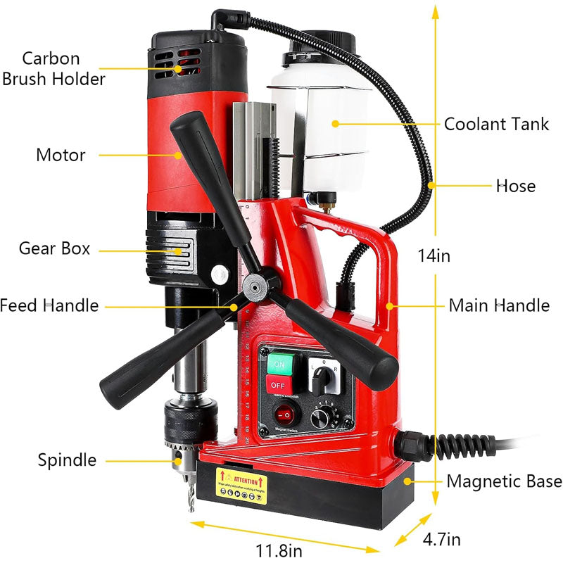 1300W 1.57" Magnetic Drill Boring Diameter 2922lbf/13000N Electric Magnetic Drill with Twist Drill Chuck for Industrial Home Improvement Power
