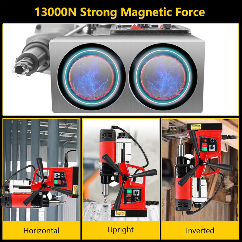 1300W 1.57" Magnetic Drill Boring Diameter 2922lbf/13000N Electric Magnetic Drill with Twist Drill Chuck for Industrial Home Improvement Power