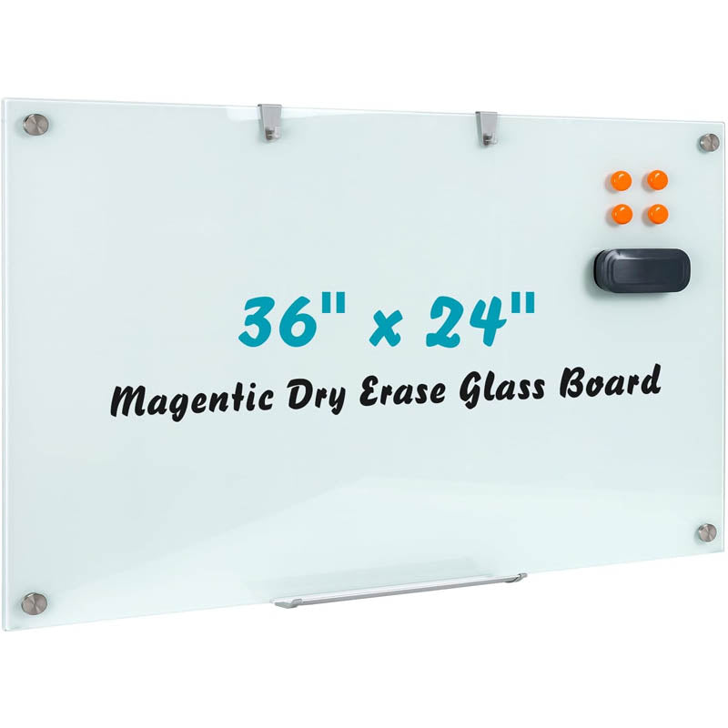 Magnetic Glass Whiteboard 36"x24" Glass Dry Erase Board Large Glass Board for Wall White
