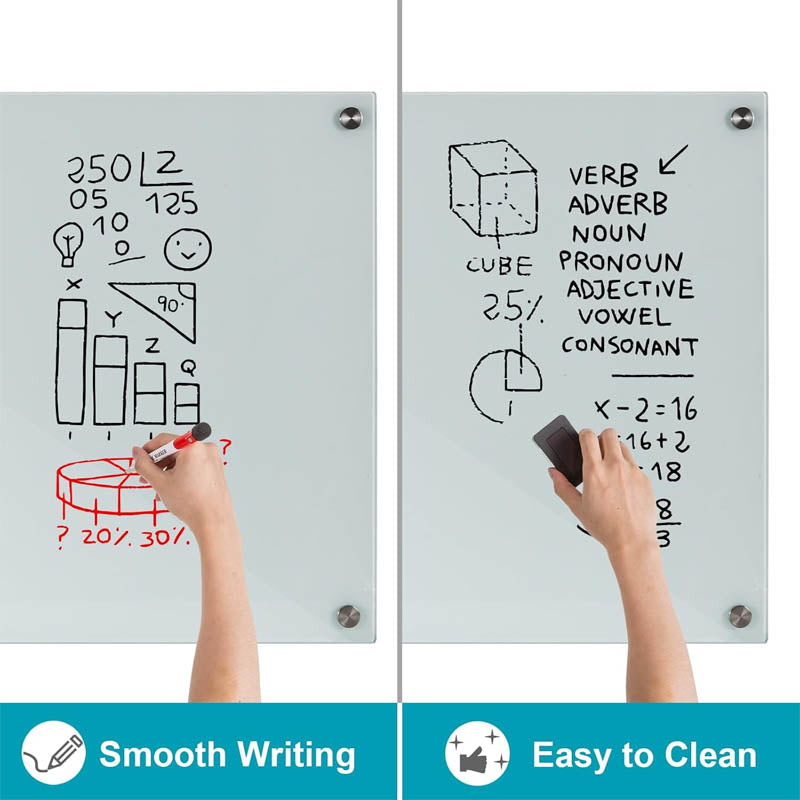 Magnetic Glass Whiteboard 36"x24" Glass Dry Erase Board Large Glass Board for Wall White