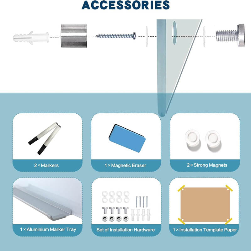 Magnetic Glass Dry Erase Board 36"x48" Frameless for School Teaching Office Meeting