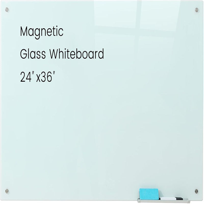 36 x 24 Inches Magnetic Glass Dry Erase Board Large Frameless Glass White Board for Office, Home & School