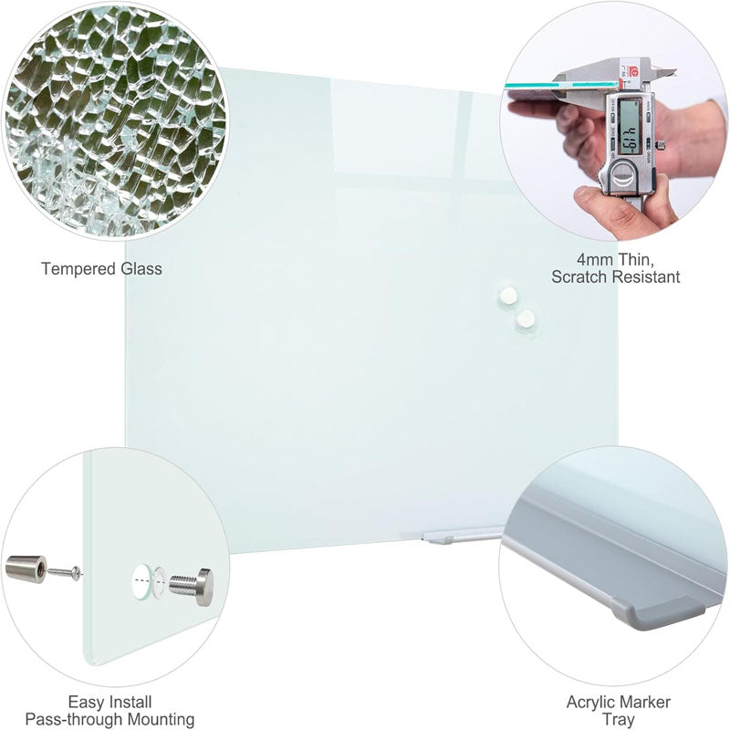 36 x 24 Inches Magnetic Glass Dry Erase Board Large Frameless Glass White Board for Office, Home & School