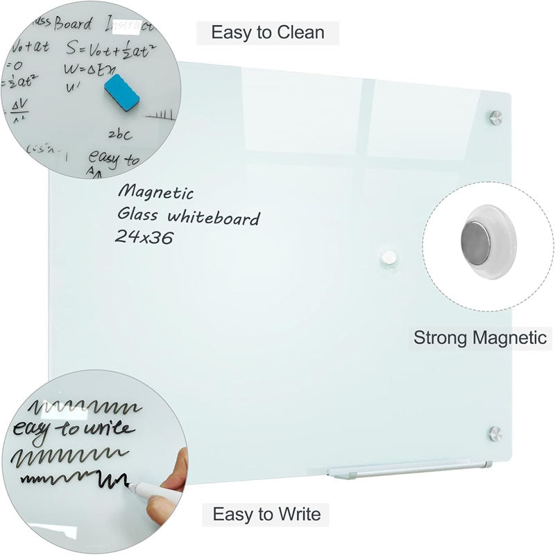 36 x 24 Inches Magnetic Glass Dry Erase Board Large Frameless Glass White Board for Office, Home & School
