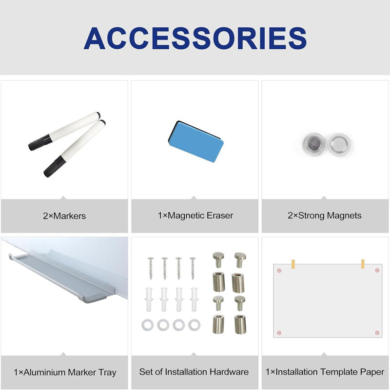 36 x 24 Inches Magnetic Glass Dry Erase Board Large Frameless Glass White Board for Office, Home & School