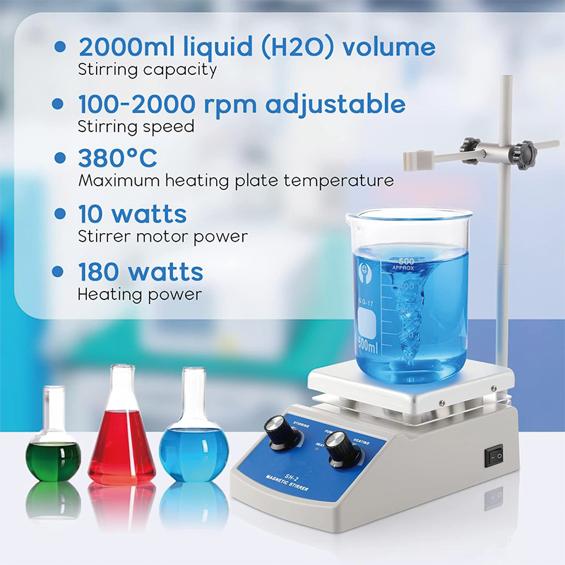 Magnetic Stirrer, 2000mL Magnetic Hotplate Stirrer, Hot Plate Max 716°F, 100-2000RPM Hot Plate with Magnetic Stirrer