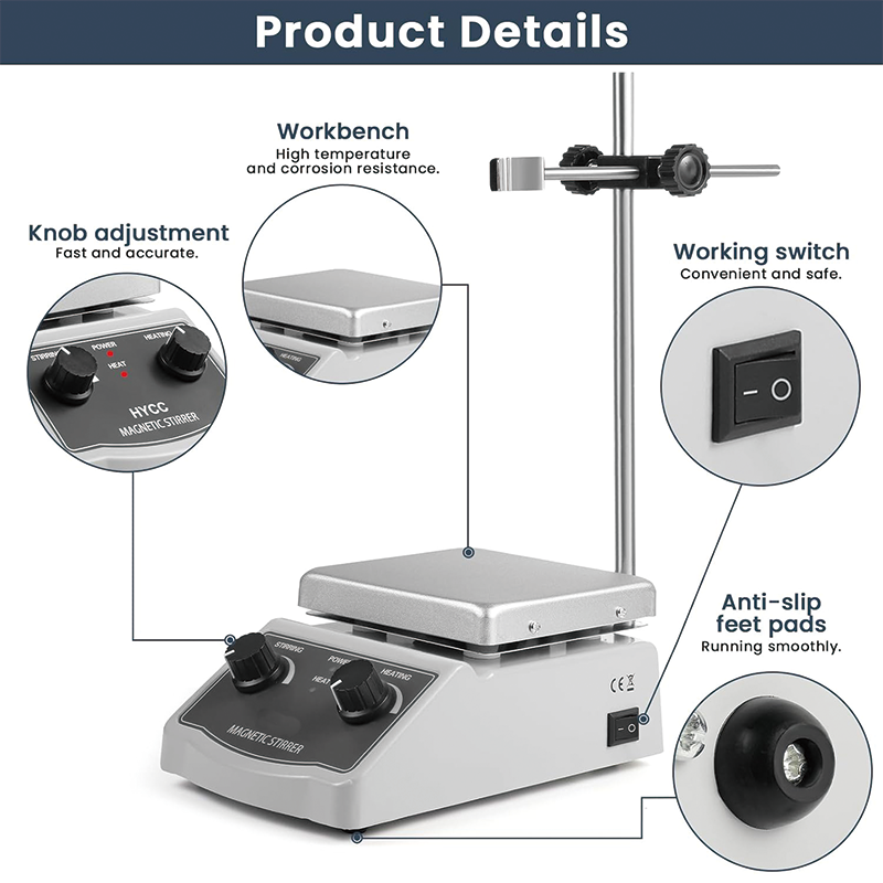 Magnetic Stirrer, 100-2000RPM Hot Plate with Magnetic Stirrer, Magnetic Stir Bar, Stir Bar Retriever, Hot Plate Max 520℉ 2000mL Magnetic Hotplate Stirrer