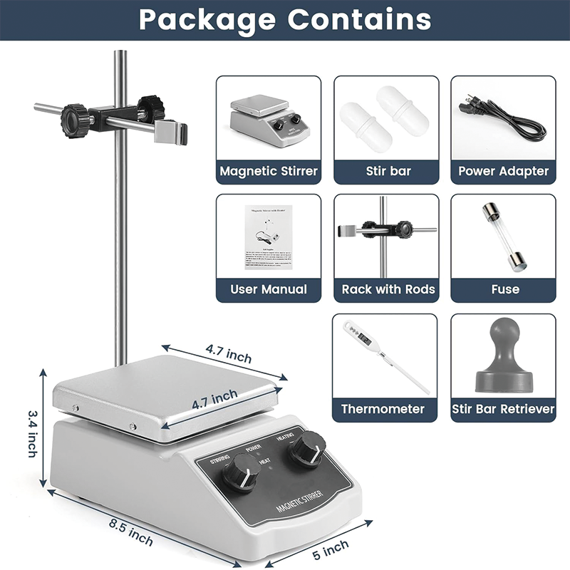 Magnetic Stirrer, 100-2000RPM Hot Plate with Magnetic Stirrer, Magnetic Stir Bar, Stir Bar Retriever, Hot Plate Max 520℉ 2000mL Magnetic Hotplate Stirrer