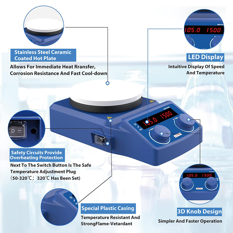 Magnetic Stirrer, 5 inch Magnetic Stirrer Hot Plate with Temp Probe Holder, 100-1500RPM 280°C/ 536°F, 600W Heating Power