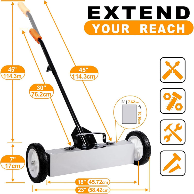 18 Inches 26 Lbs Magnetic Sweeper with Wheels with Quick Release Latch and Extension Handle