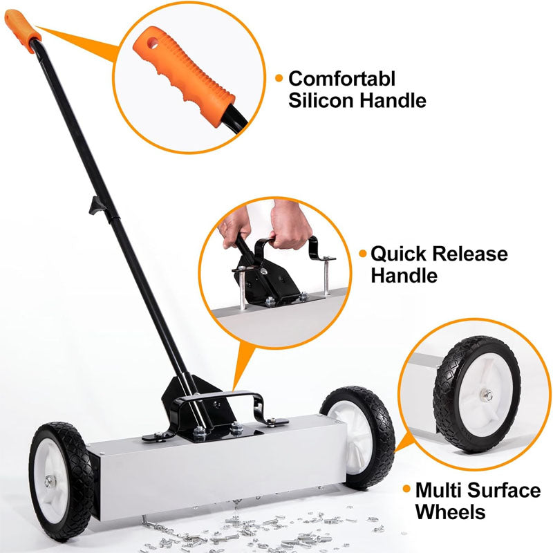 18 Inches 26 Lbs Magnetic Sweeper with Wheels with Quick Release Latch and Extension Handle