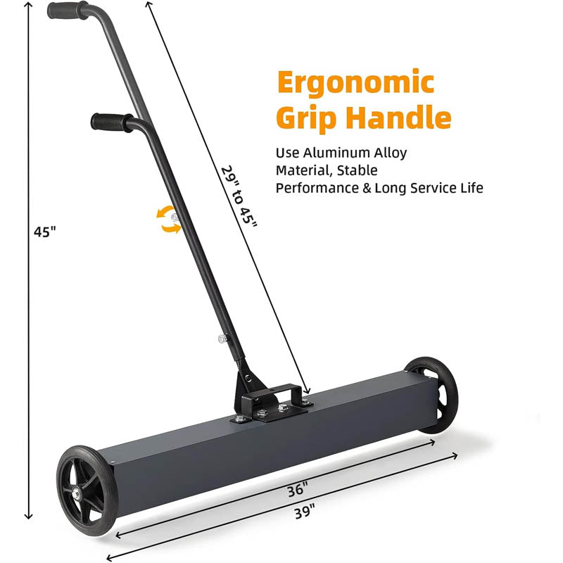 36" Magnetic Sweeper 50Lbs Rolling Magnetic Sweeper with Wheels Adjustable Long Handle Quick Release Latch