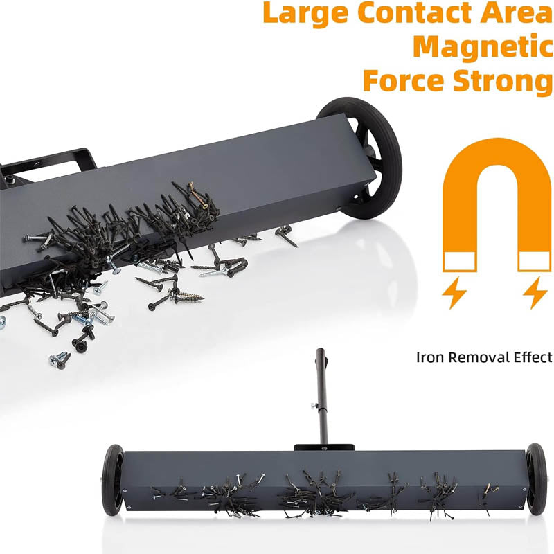 36" Magnetic Sweeper 50Lbs Rolling Magnetic Sweeper with Wheels Adjustable Long Handle Quick Release Latch