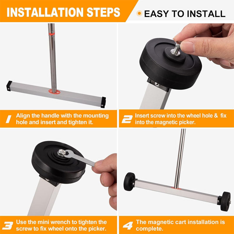 17inch Magnetic Sweeper Sweeper Roofing Tools with Telescoping Holder and Wheels to Pick Up Nails Magnetic Sweeper for Construction