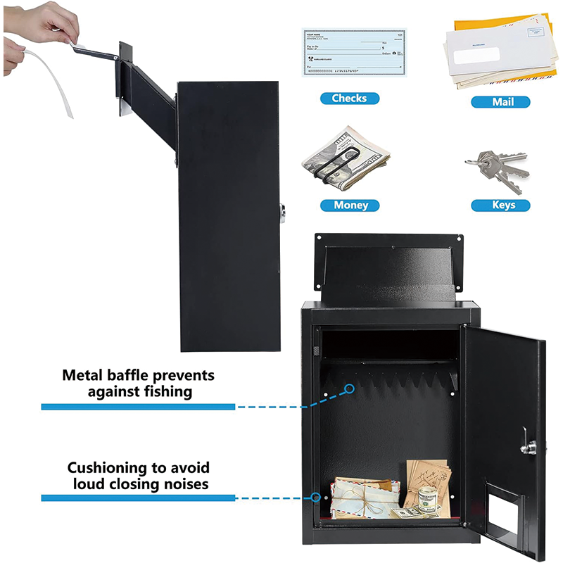 Through The Wall Drop Box,16.5" x 12.5" x 6"Mail Drop Box w/Adjustable Chute,Rainproof Mail Slots Walls Thickness 2.8” to 7.9” for Home Office Apartment,Black