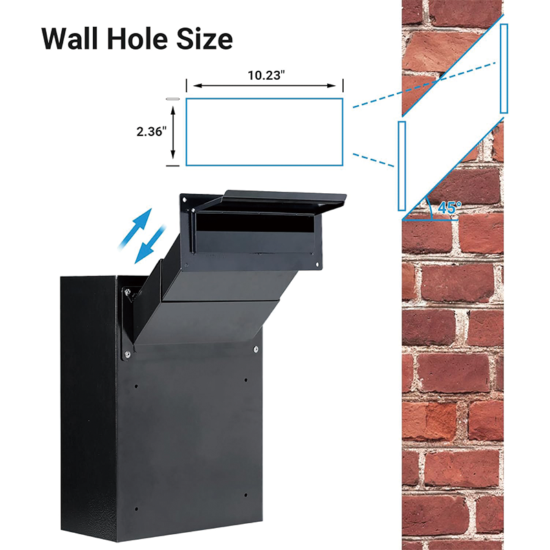 Through The Wall Drop Box,16.5" x 12.5" x 6"Mail Drop Box w/Adjustable Chute,Rainproof Mail Slots Walls Thickness 2.8” to 7.9” for Home Office Apartment,Black