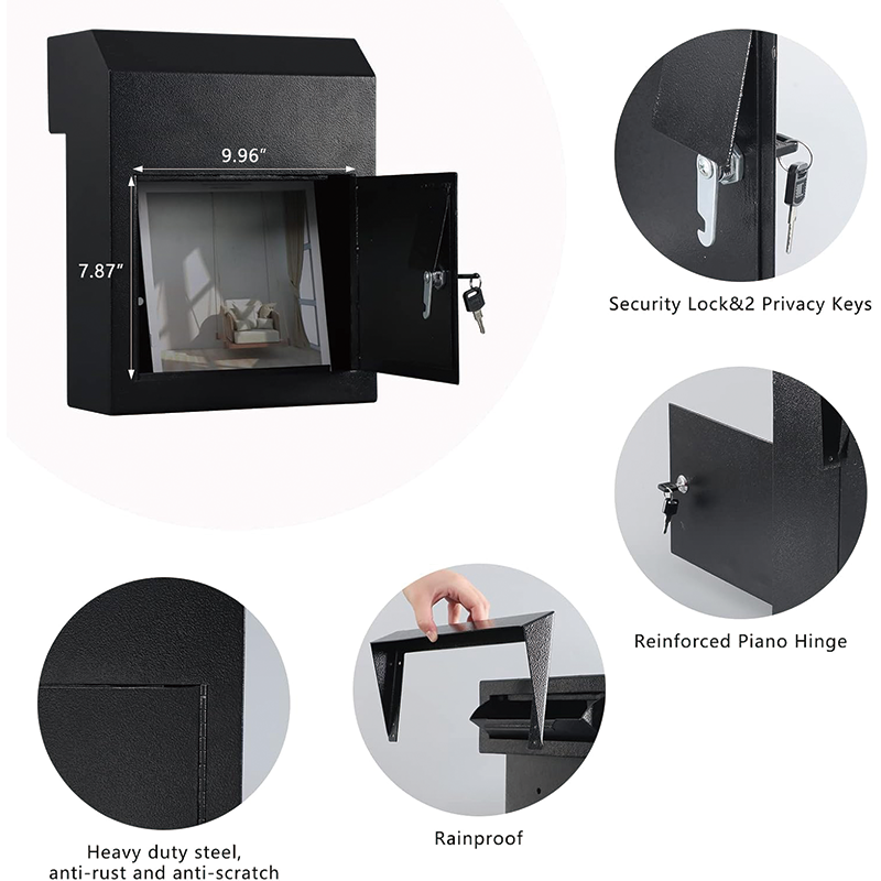 Door Drop Box for Mail,Heavy Duty Steel Through the Door Mailbox,15''x12''x6'',Through The Door Safe Locking Drop Box