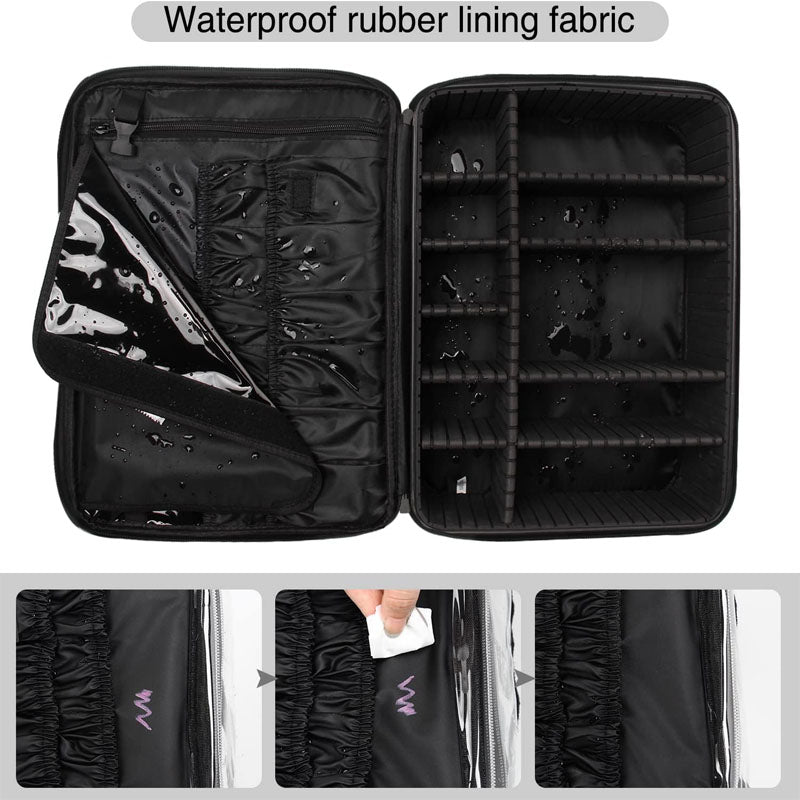 Makeup Rolling Trolley Extra Large Makeup Case Travel Convenient Carry with Adjustable Dividers/Attach to Trolley/Shoulder Strap (Black)