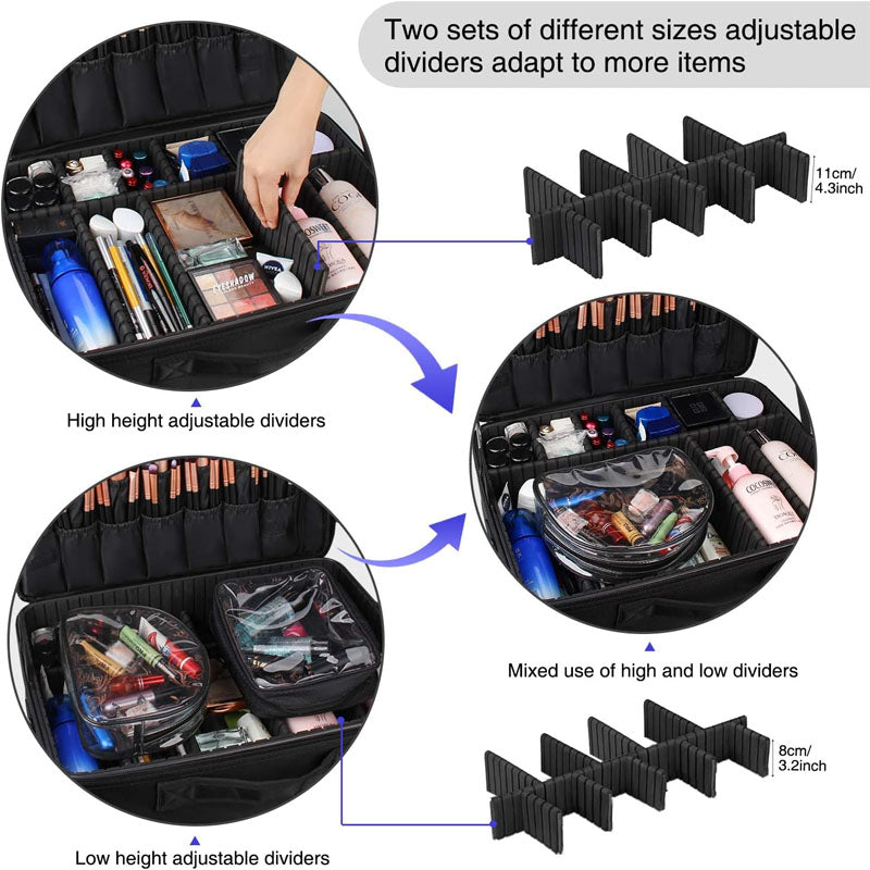 Makeup Rolling Trolley Extra Large Makeup Case Travel Convenient Carry with Adjustable Dividers/Attach to Trolley/Shoulder Strap (Black)