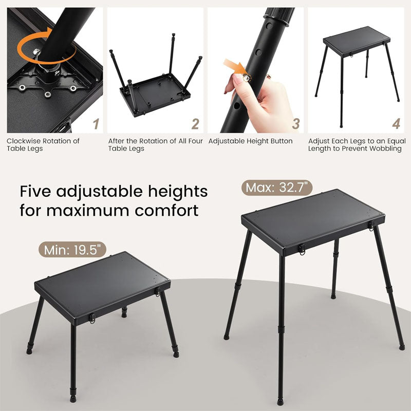 Makeup Rolling Trolley Aluminum Cosmetic Case Workbench With Supporting Legs with 360° Swivel Wheels Black