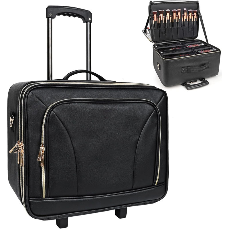 3 Layer Makeup Rolling Trolley Convenient Carry With Handle with Insulation Compartment & Four Clear Storage Bags