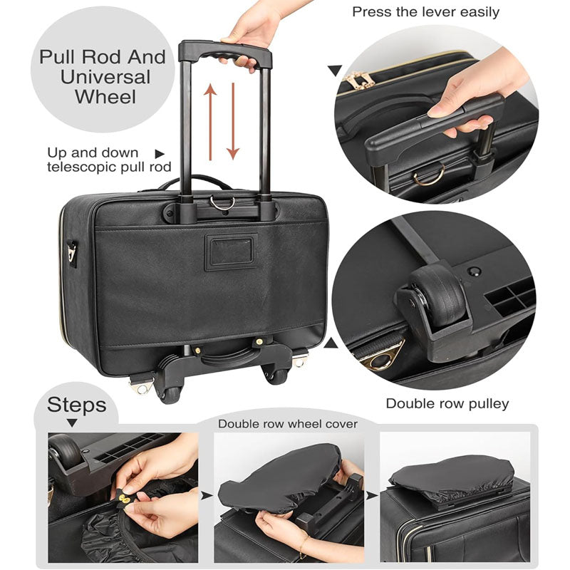3 Layer Makeup Rolling Trolley Convenient Carry With Handle with Insulation Compartment & Four Clear Storage Bags