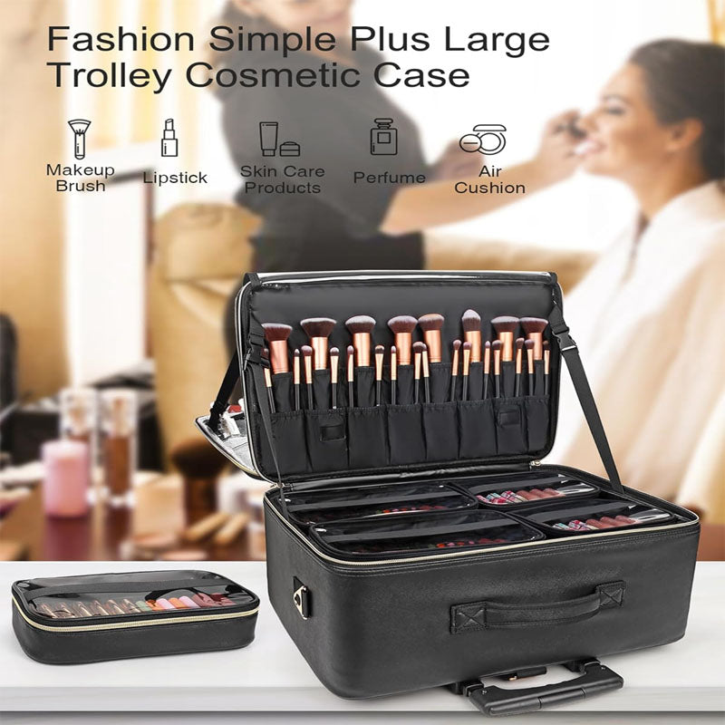 3 Layer Makeup Rolling Trolley Convenient Carry With Handle with Insulation Compartment & Four Clear Storage Bags