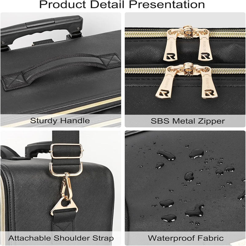 3 Layer Makeup Rolling Trolley Convenient Carry With Handle with Insulation Compartment & Four Clear Storage Bags