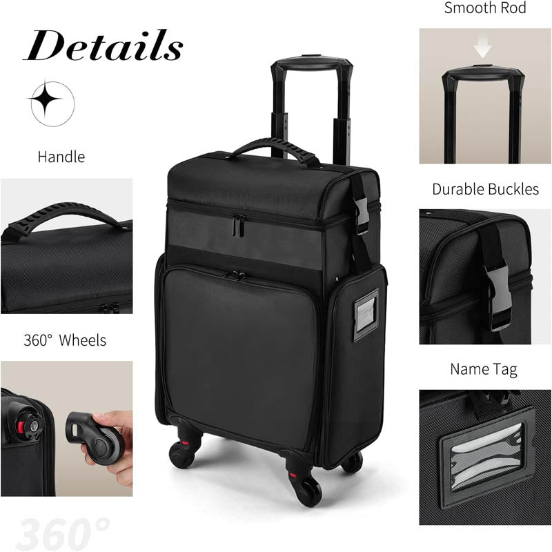 Rolling Makeup Train Case Professional Cosmetology Travel Trolley with telescopic handle Makeup Artist Organizer Box